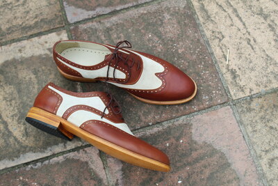 Crafted Leather Classic Brown Leather Beige Suede Dress Shoes