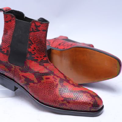 Crafted leather classic red snake skin leather men chelsea boot - Thumbnail 5