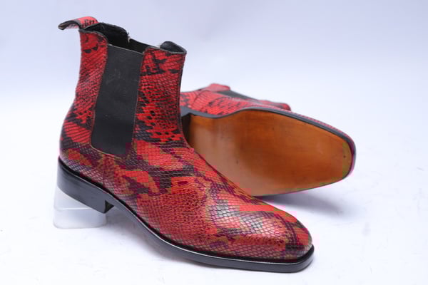 Crafted Leather Classic Red Snake Skin Leather Men Chelsea Boot