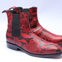 Crafted Leather Classic Red Snake Skin Leather Men Chelsea Boot - Thumbnail 1