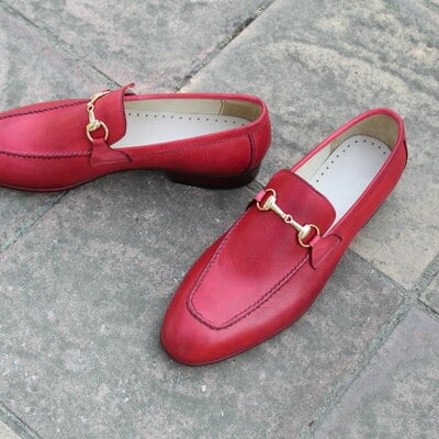 Crafted leather handmade maroon loafer moccasin formal dress shoes
