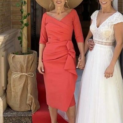Orange mother of the bride/groom dresses simple tea-length evening gowns wedding guest dress