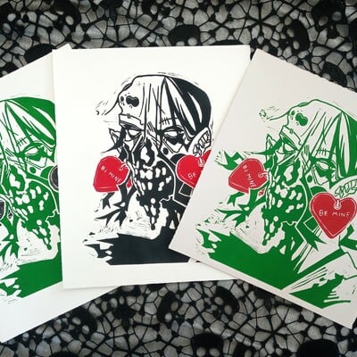 Be mine linocut print