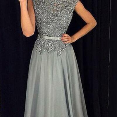 Grey mother of the bride/groom dresses beading crystals evening gowns wedding guest dress