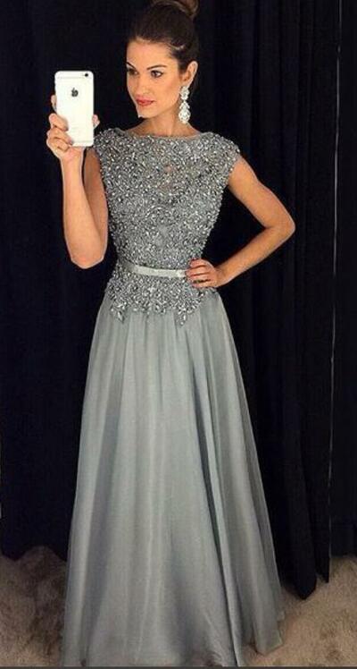 Grey Mother Of The Bride/Groom Dresses Beading Crystals Evening Gowns Wedding Guest Dress