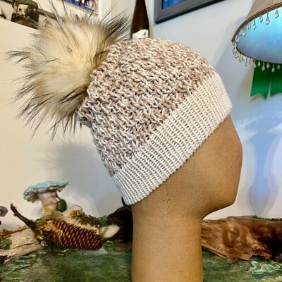 #83 handmade alpaca wave knit hat with pom pom