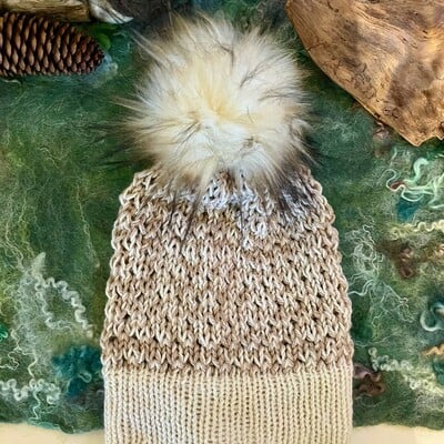 #83 handmade alpaca wave knit hat with pom pom
