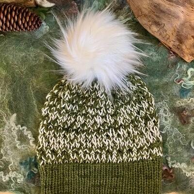 #84 handmade alpaca wave knit hat with pom pom