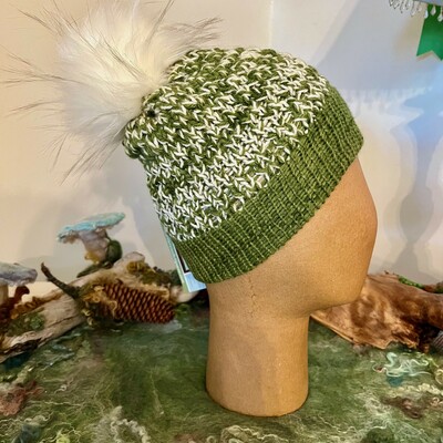 #84 handmade alpaca wave knit hat with pom pom