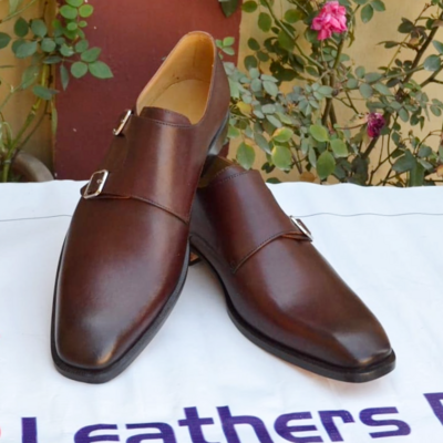 Crafted leather dark brown classic double monk strap handmade shoes - Thumbnail 5