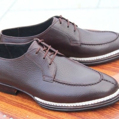 Crafted leather handmade brown luxury norwegian welted oxford lace up formal dress shoes - Thumbnail 5