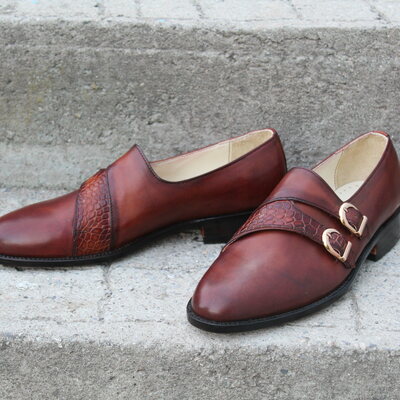 Crafted leather mens classic brown calf and single brown crocodile strap dress shoes