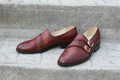 Crafted Leather Mens Classic Brown Calf and Single Brown Crocodile Strap Dress Shoes