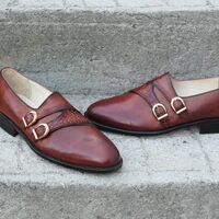 Crafted Leather Mens Classic Brown Calf and Single Brown Crocodile Strap Dress Shoes - Thumbnail 1