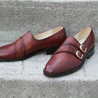 Crafted Leather Mens Classic Brown Calf and Single Brown Crocodile Strap Dress Shoes - Thumbnail 2