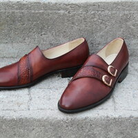 Crafted Leather Mens Classic Brown Calf and Single Brown Crocodile Strap Dress Shoes - Thumbnail 3