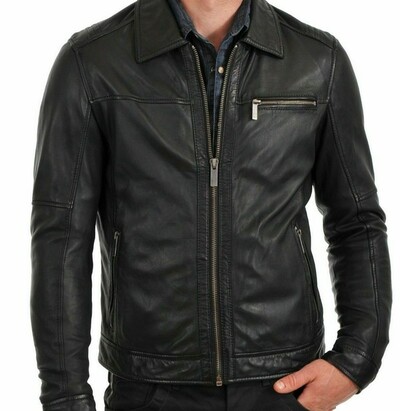 Men Designer Jacket Genuine Black Lambskin Leather Biker Motorcycle