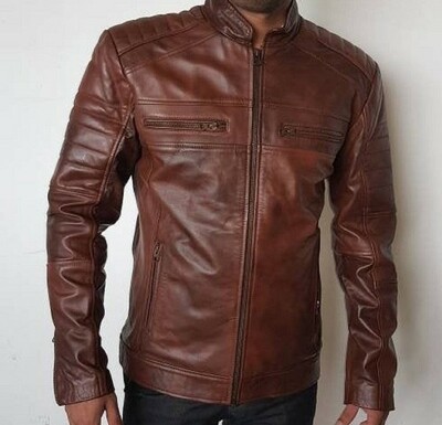 Mens Lambskin Soft Leather Jacket Motorcycle Jacket Bomber Jacket