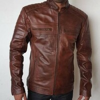 Mens Lambskin Soft Leather Jacket Motorcycle Jacket Bomber Jacket - Thumbnail 1