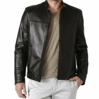 Mens winter Black Leather Jacket 100% Real Lambskin Leather Biker Jacket - Thumbnail 1