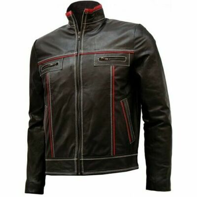 Genuine lambskin men's leather jacket double stitched men's brown jacket