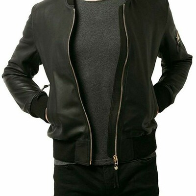 Men black leather jacket biker racer party soft lambskin jacket