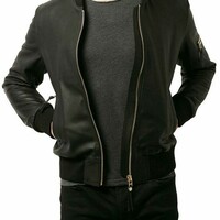 Men Black Leather Jacket Biker Racer Party Soft Lambskin Jacket - Thumbnail 4