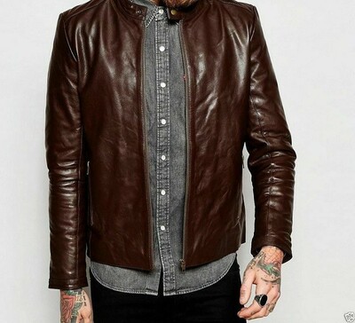 Men's Brown Leather Jacket Soft Lambskin Motorcycle Cafe Racer