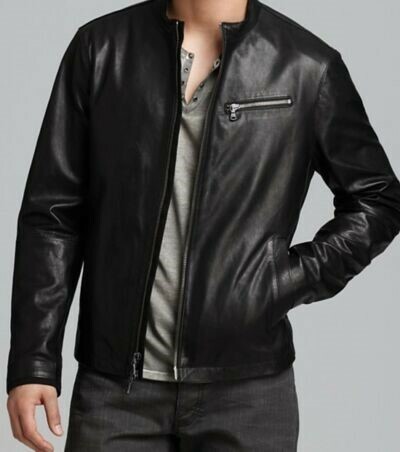 New Black Leather Jacket Men Biker Moto Pure Lambskin