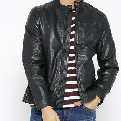 Men’s zipper leather jacket genuine real lambskin leather jacket