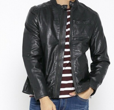 Men’s Zipper Leather Jacket Genuine Real Lambskin Leather Jacket