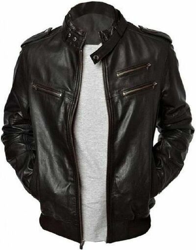 Men Leather Jacket Slim Fit Biker Motorcycle Genuine Lambskin Jacket