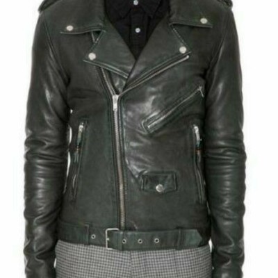 New men's genuine lambskin leather slim fit biker motorcycle jacket