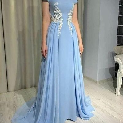 Blue mother of the bride/groom dresses lace appliques evening gowns wedding guest dress