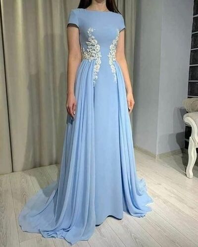 Blue Mother Of The Bride/Groom Dresses Lace APpliques Evening Gowns Wedding Guest Dress