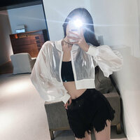 Vintage Puffy Glitter Soft Mesh Chiffon Zipper Blazer Crop High Street Ourerwear - Thumbnail 8