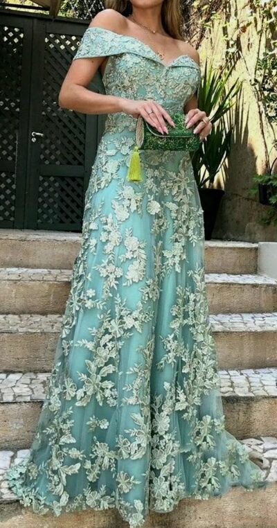 Green Mother Of The Bride/Groom Dresses Lace APpliques Evening Gowns Wedding Guest Dress