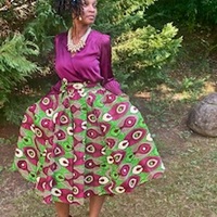  Fuchsia Peacock Calf Length Skirt Set - Thumbnail 4