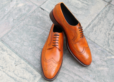 Crafted Leather Handmade Men Tan Leather Wingtip Oxford Dress Shoes