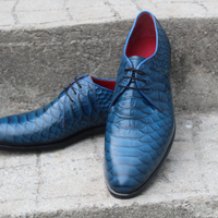 Crafted Leather Classic Blue Python Leather Lace up Business Dress Oxford Shoes  - Thumbnail 2