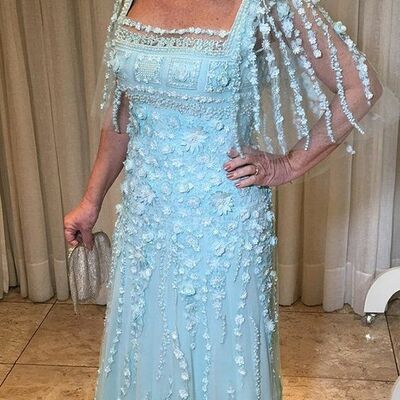 Sky blue mother of the bride/groom dresses simple lace beading crytals evening gowns wedding guest dress
