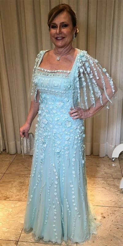 Sky Blue Mother Of The Bride/Groom Dresses Simple Lace Beading Crytals Evening Gowns Wedding Guest Dress