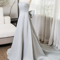 Gray Strapless Satin Floor Length Prom Dress - Thumbnail 3