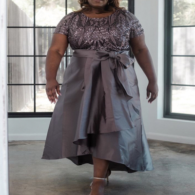 Plus Size Mother of the  Bride Dresses Hi Low Short Sleeves