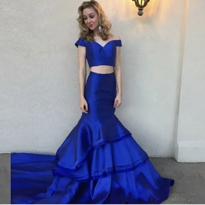 Off-the-Shoulder Two Piece Royal Blue Prom Dress Mermaid Evening Dresses