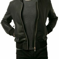 Men Black Leather Jacket Biker Racer Party Soft Lambskin Jacket - Thumbnail 1