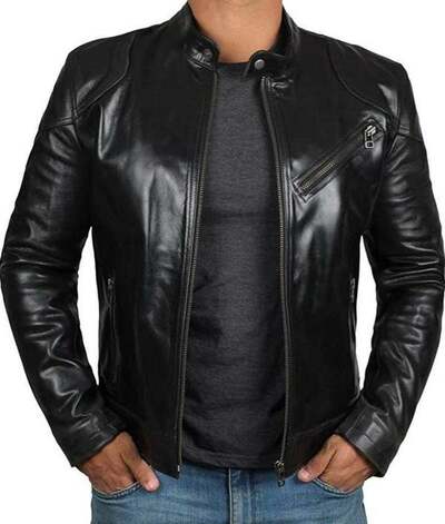 Leather Motorcycle Jacket Men Black Cafe Racer Leather Jackets for Men