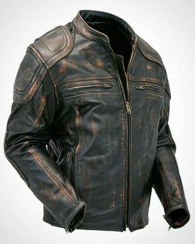 Mens Biker Leather Jacket Slim Fit Men Motorcycle Real Lambskin Coat