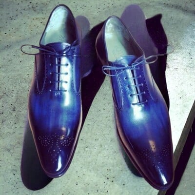 Blue Two Tone Leather Handmade Men's Shoes ,Lace Up Brogue Toe Shoes