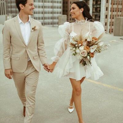 Charming a-line short long sleeve wedding dresses